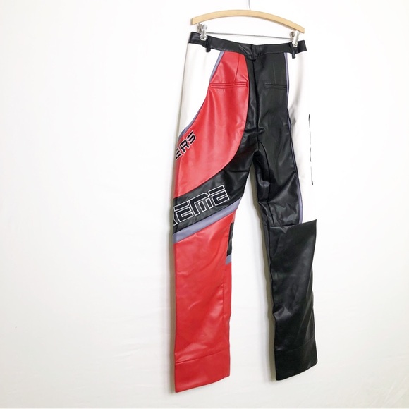 Fashion Nova faux, leather color block let’s race Moto pants - Picture 2 of 10